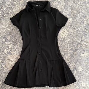 Zara Black Short-Sleeve Mini Dress